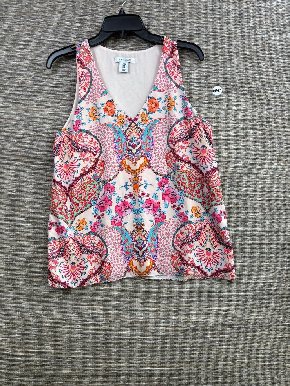 Tabitha Webb Tank Top Womens Size M Multicolor Paisley V Neck Lined Sleeveless - Picture 1 of 7